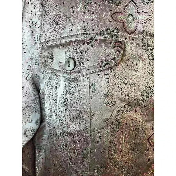 Chicos Size 2 Large Champagne Pink And Silver Paisley Silk Blend Jacket - Picture 2 of 6
